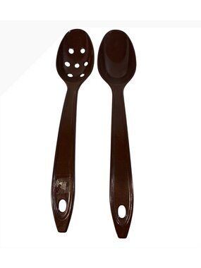 Hutzler Lopel Brown Serving Spoons Solid & Slotted Vintage Set Of 2